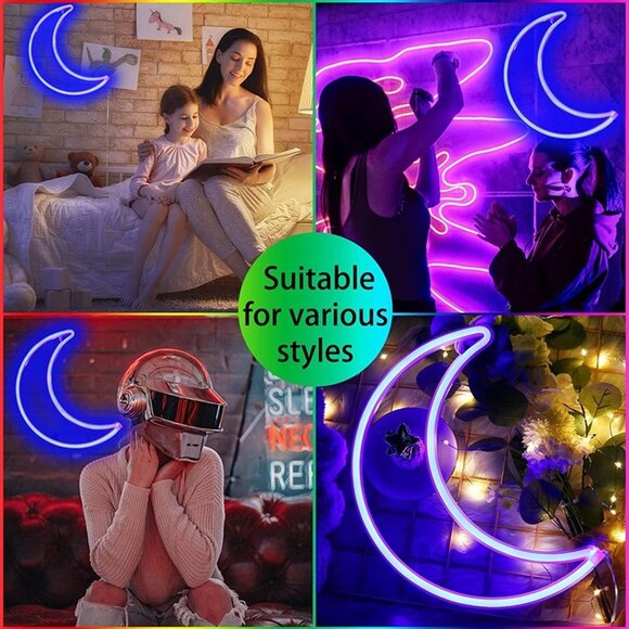 NEW LED Blue Moon Neon Light, Cute Neon Moon Sign, - Picture 6 of 10